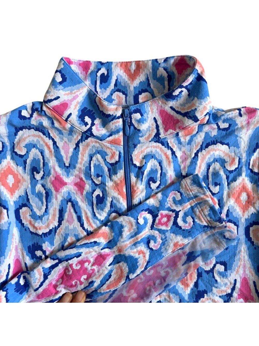 IBKUL Women's Sz Small Ikat Print Quarter-Zip Long Sleeve  Mock Neck Pullover